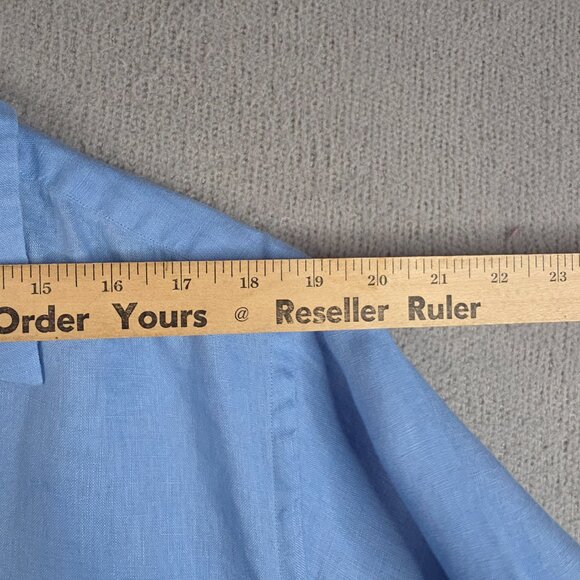 Paul Fredrick Shirt Men Size Large Light Blue 100% Linen Relaxed Fit Camp Collar - Picture 9 of 12